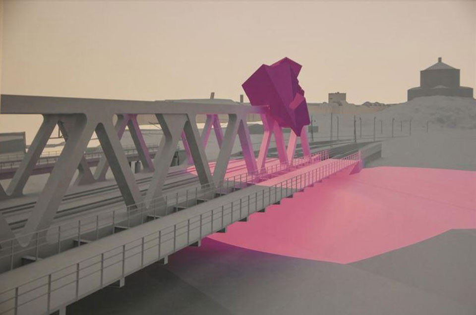 Katharina Grosses vinnande idéförslag för Olskroken, Västlänken. Namnet på verket är bLINK. Bild: Katharina Grosse/Statens konstråd