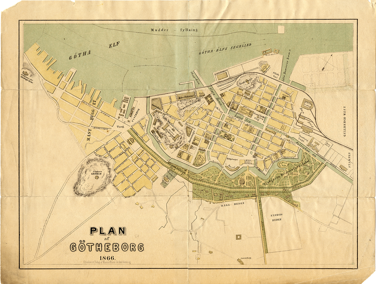 Gammal kartvy över Göteborg. från 1866.