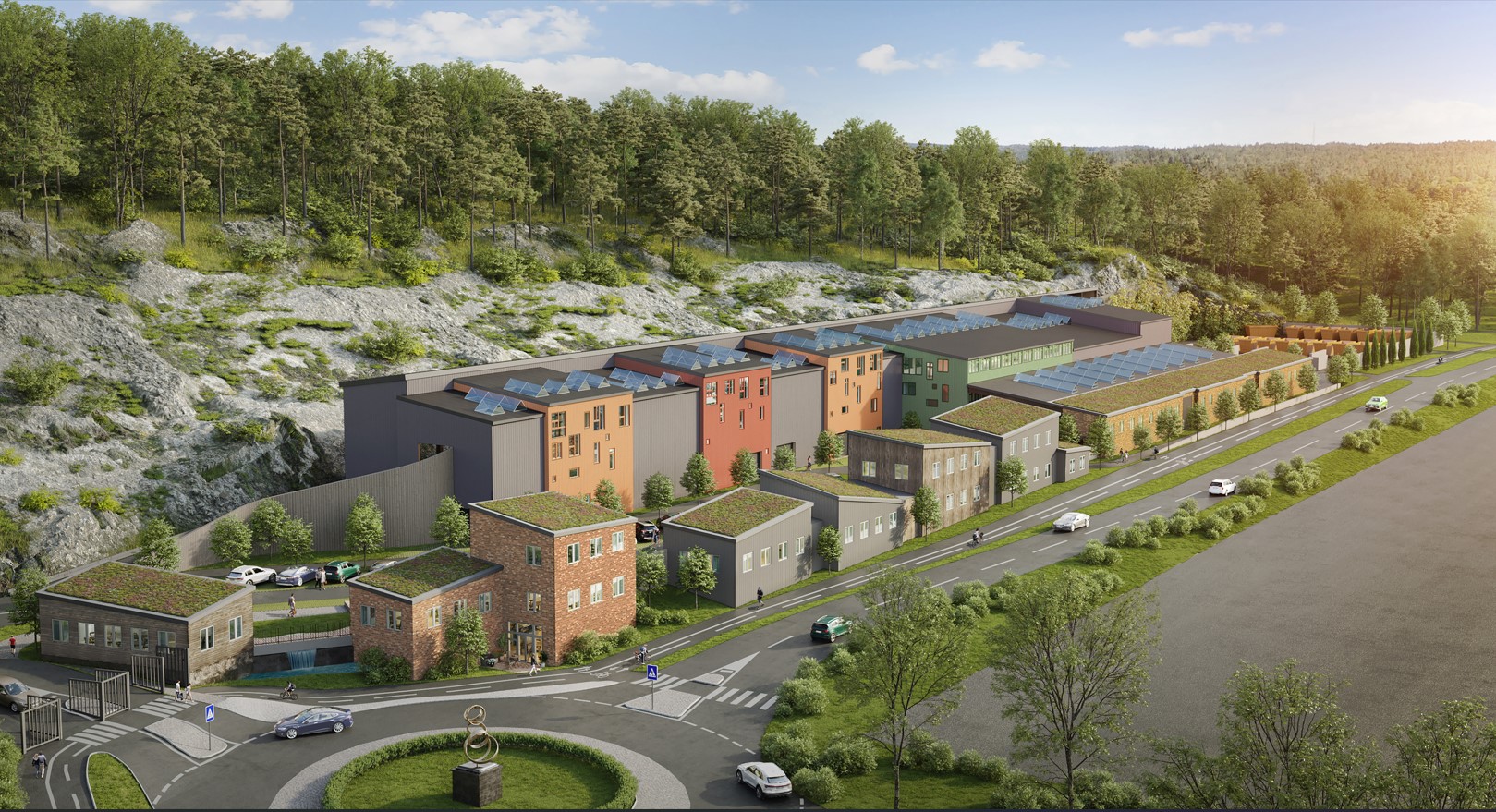 Illustration som visar exteriören på en planerad kretsloppspark