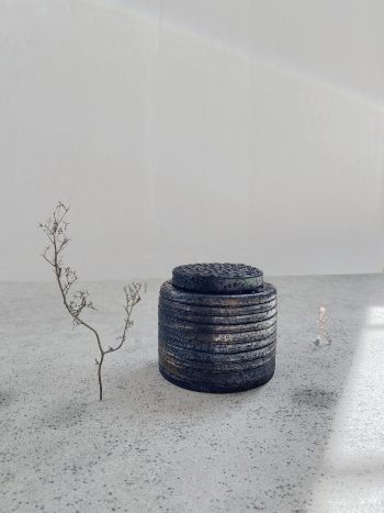 Visualisation for "Pitch Drop Pavilion (700 years)" in the rain. Image by Nina Canell.