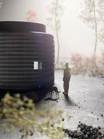 Visualisation for "Pitch Drop Pavilion (700 years)", by Nina Canell.