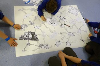 Map making workshop with school pupils in Lincoln for an earlier work, Ruth Ewan, 2015.