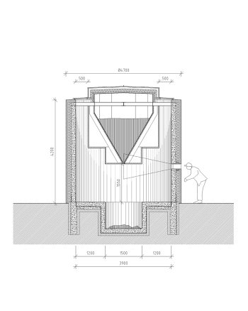 Constructional drawing of "Pitch Drop Pavilion (700 years)". Image by Nina Canell/Jägnefält Milton.