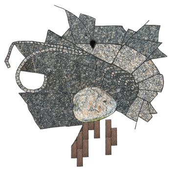 Slipad sten på marktegel, skiss för Meriç Algüns förslag Högvattenhändelser. Slipad sten